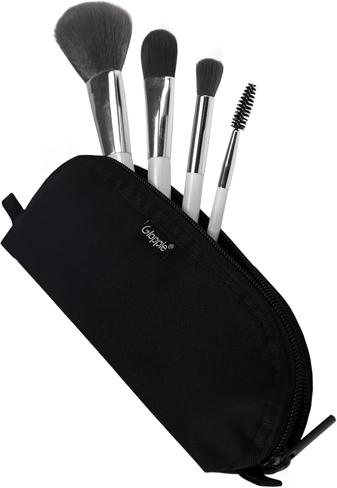 Gloppie Makeup Brush Holder Travel, Small Make Up Brush Organizer Pouch - Make Up Brush Traveling Case Portable Cosmetic Pouch, Holds 10 Brushes, Perfect for Traveling and Organization, Black