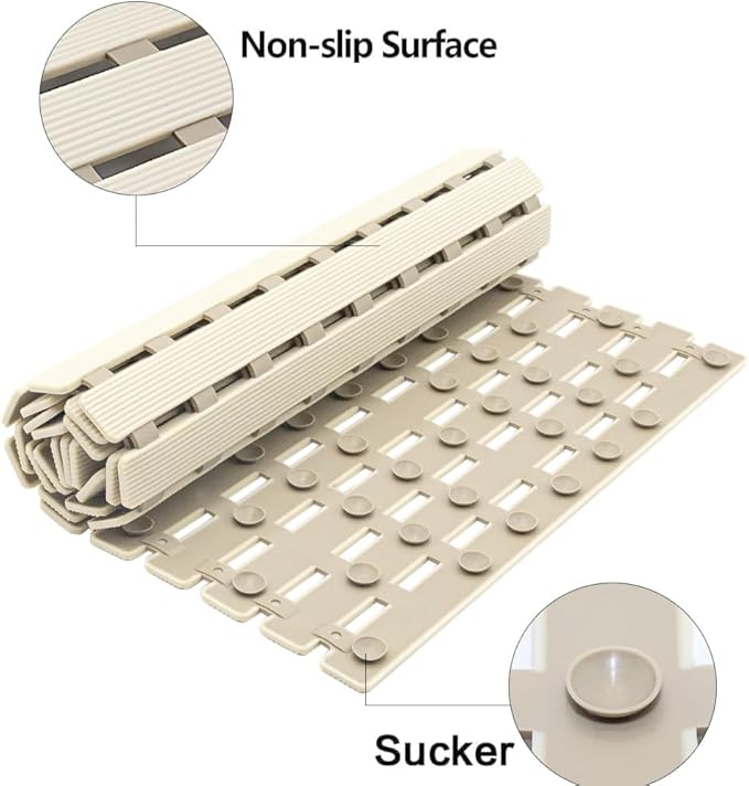 Shower Mat Non Slip Bathtub Mat with Suction Cups and Drain Holes 37.4 x15.7 Inch Bath Mat for Tub & Shower.Easy Dry,Easy to Cut,Eco-Friendly