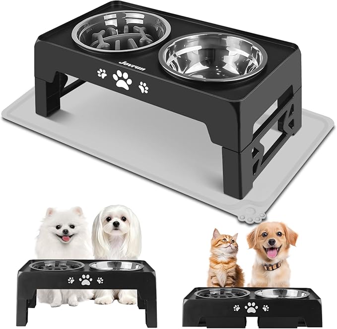 Jovrun Elevated Dog Bowls for Small Medium Large Size Dogs, Non-Slip Dog Feeder with 2 Food Water Bowls, 2-5 Heights Adjustable Raised Bowls Stand
