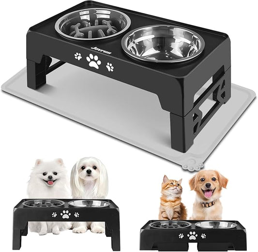 Jovrun Elevated Dog Bowls for Small Medium Large Size Dogs, Non-Slip Dog Feeder with 2 Food Water Bowls, 2-5 Heights Adjustable Raised Bowls Stand