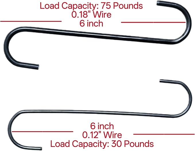 Upgraded 30PCS Metal Durable 6 Inches Long S Shaped Hooks Hanger 0.12''&0.18''（3/4.5mm WD） Thicken Wire Plant Paint Powder Coating DIY Hanging Hooks (30PCS 0.12''（3mm Wire Diameter)