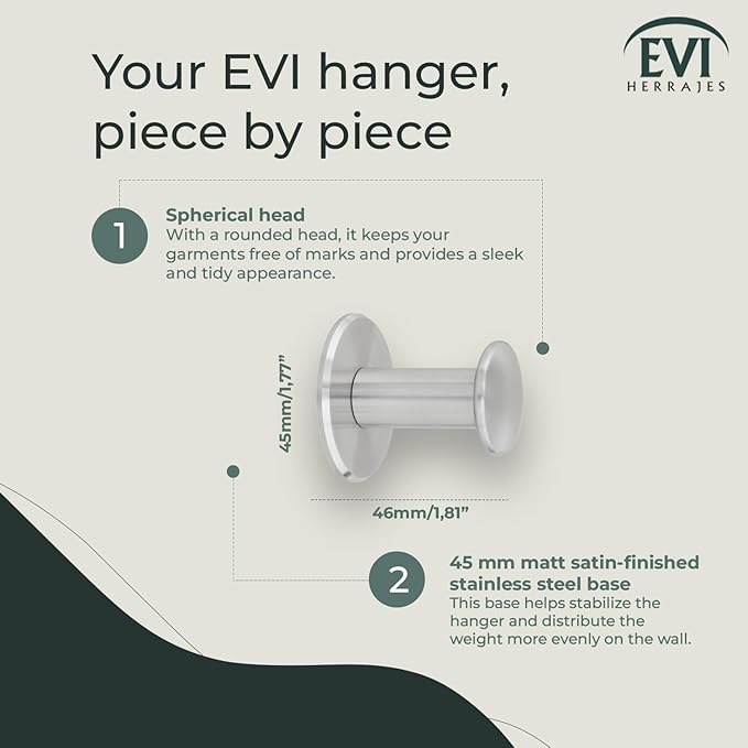 Evi Bathroom Hanger | Stainless Steel Wall Hanger | Satin matt Finish | for Hanging Clothes, Coats or Towels | Adhesive Towel Rail and/or Screw | 188DUALAM