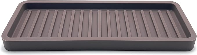 Happitasa Silicone Kitchen Sink Organizer Tray, Sponge Holder and Countertop Protector | Bathroom and Kitchen Soap Dish and Dispenser Tray (Dark Chocolate, 9"x3.5")