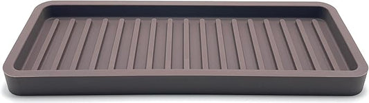 Happitasa Silicone Kitchen Sink Organizer Tray, Sponge Holder and Countertop Protector | Bathroom and Kitchen Soap Dish and Dispenser Tray (Dark Chocolate, 9"x3.5")