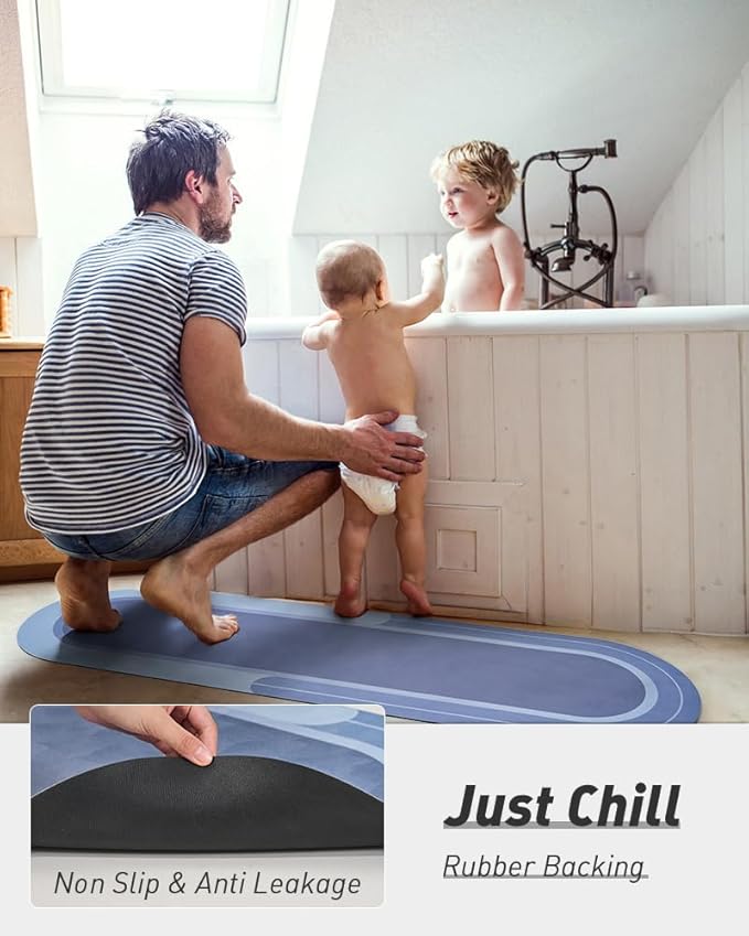 MontVoo Bath Mat Runner - Long Non Slip Absorbent Quick Dry Thin Bath Rug for Bathroom Floor Mat - Rubber Backed - Stain Resistant - Easy Care - Navy 17"x70"