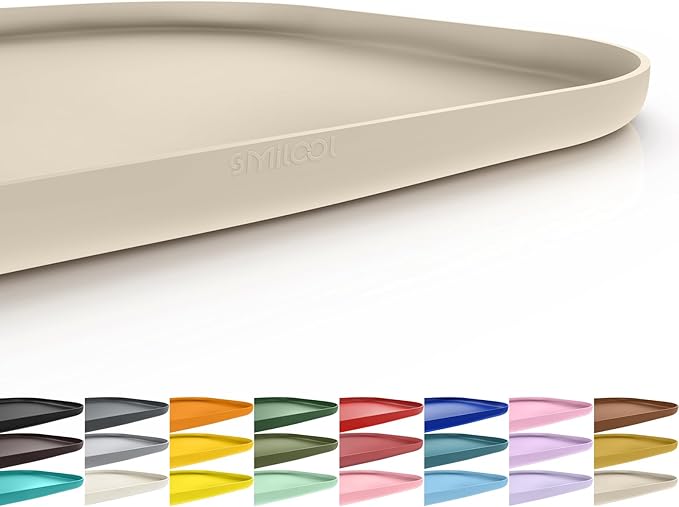 SMILOOL Silicone Pet Feeding Mat with Raised Edge for Food and Water, Dog Bowl Mats, Cat Bowls Placemat with High Lip for Floor Waterproof, Rubber Tray for Cats and Dogs 19 x 12 x 0.7 Beige