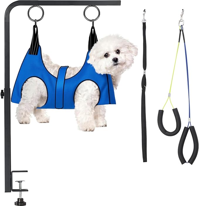 Dog Grooming Arm with Heavy-Duty Clamp, 28" to 44" Height, Adjustable Dog Grooming Table Arm with No-Sit Holder, Grooming Restraint for Small Medium Large Dogs at Home or Salon