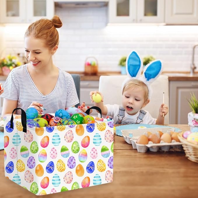 FXOCSHE Rectangular Cute Easter basket,Easter basket empty,Storage Basket for baby Bedroom,Toy Gift Organizerm,Kids Storage Bin,Gift baskets,Easters Home Decor(Blue Easters egg)