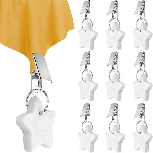 10 Pcs Tablecloth Weights, Metal Clip Star Table Cover Weights Stone,Table Weights Hangers Tablecloth Pendant for Outdoor Picnic Dinner Party Decoration (White)