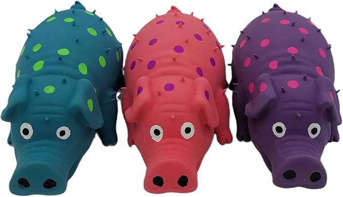 Hoiasem 3 Pack Latex Pig Dog Toys That Oinks Dog Squeaky Toy for Small Medium Large Dogs (Red, Blue, Purple)