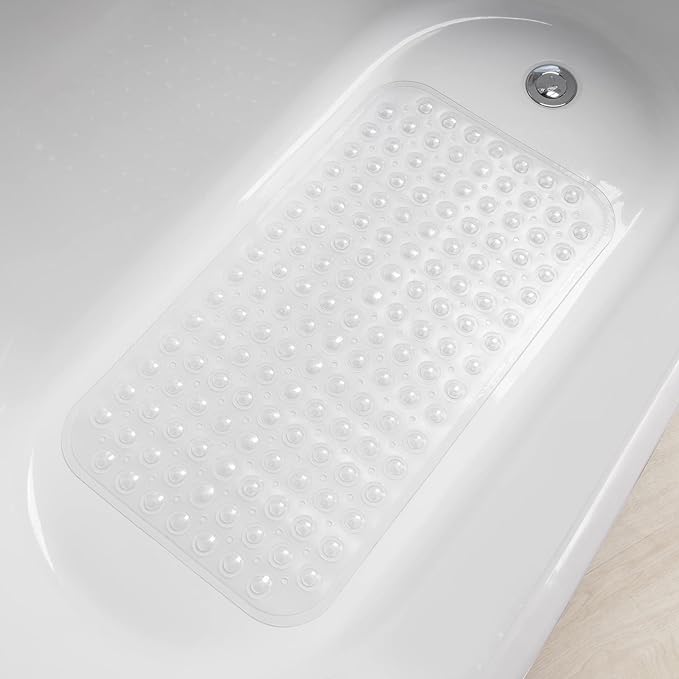 AmazerBath Bath Tub Mat, Medium Size 27.6 x 15 Inches Non-Slip Shower Mats with Suction Cups and Drain Holes, Bathroom Bathtub Mats Machine Washable (Clear)