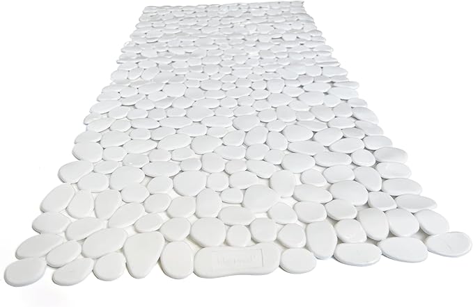 “Pebbles” Non-Slip Bathtub/Shower Mat 27.5”x14” Rectangular, Non-Toxic, Safe, Clean, Machine-Washable, Superior Grip & Drainage, Vinyl, for Smooth Floors ONLY, Opaque White