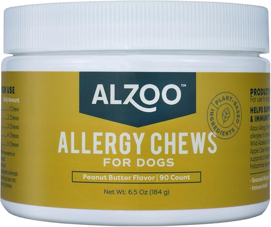 ALZOO Allergy Chews for Dogs, 100% Plant-Based Active Ingredients, Peanut Butter Flavor, 90 Count