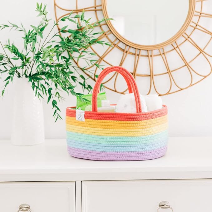 OrganiHaus Rainbow Nursery Storage Basket, Cotton Rope Toy & Diaper Caddy Organizer with Handles, Baby Diaper Organizer, Foldable Design, Machine Washable, Ideal for Baby Room & Laundry