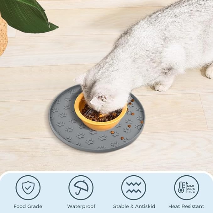 SUNLAND Silicone Pet Feeding Mats for Food and Water Pet Placemat for Dog and Cat Waterproof Non-Slip Feeding Bowl Mat Raised Edge Prevents Residue from Spilling onto The Floor Pets Accessories