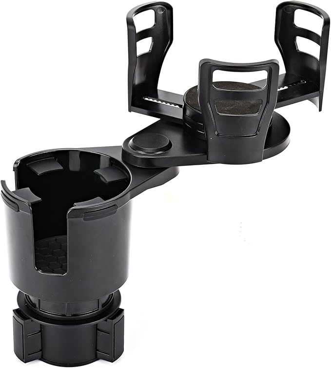 Car Cup Holder Expander, Universal 2 in 1 Large Cupholder Expander Adapter for Car with Adjustable Base, Fits Large Bottles, Snack, Drinks Cups, Black