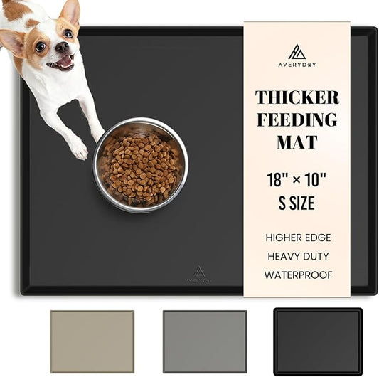 AVERYDAY 18x10'' Silicone Dog Mat for Food and Water, 0.63'' Edge Dog Food Bowl Mats for Floor Waterproof, Dogs Water Mat for Sloppy Drinker, Non Slip Rubber Pet Feeding Mats for Indoor Dogs and Cats