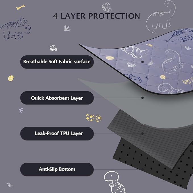 IEUUMLER Washable Pee Pads for Dogs, 2 Pack Non-Slip & Waterproof Pack Whelping Pad, Reusable Washable Puppy Potty Training Pad with Fast Absorbent for Playpen EU007 (Gray Dinosaur, 24"X18"-2pcs)