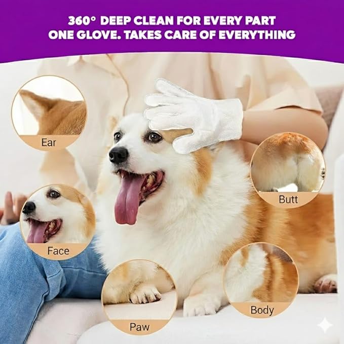 Almighty – Premium Pet Grooming Glove Wipes for Dogs & Cats | 20 Count | Instant Bath Cleaning Glove | Ultra-Thick, Hydrating & Nourishing | Deodorizing, Hypoallergenic, No-Rinse – Tea Scent