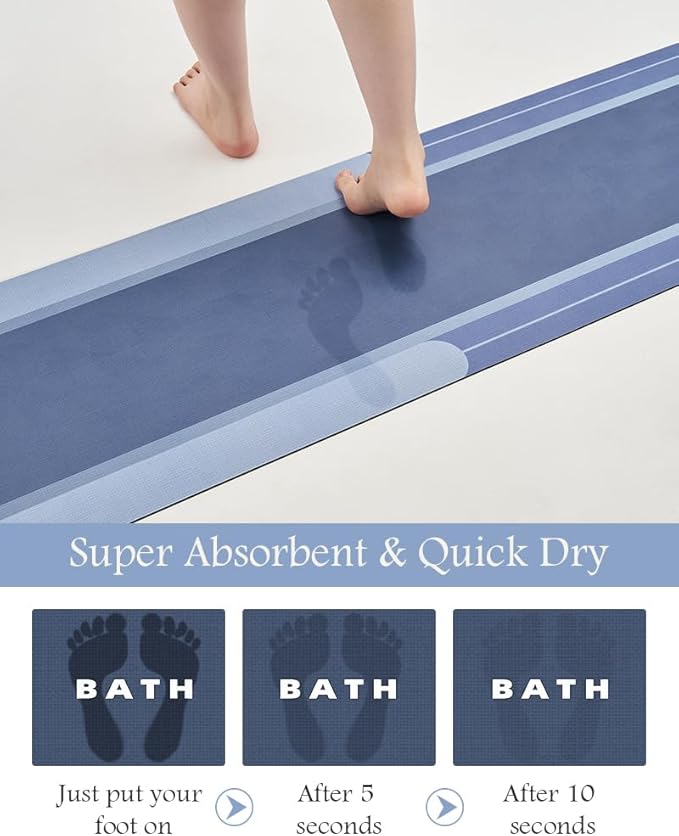 MontVoo-Bath Mat Rug Long Non Slip Super Absorbent Bathroom Runner Stain Resistant Quick Dry Thin Bathroom Mat Fit Under Door-24"x70",Navy