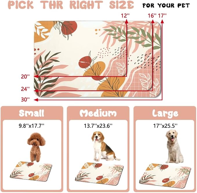 Dog Food Mats for Floors Waterproof, Pet Water Bowl Mats Pet Feeding Absorbent Placemats Bohemia Tropical Leaves 16 * 24 inch