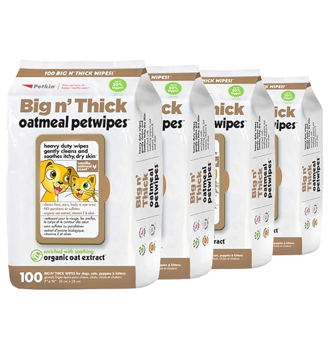 Petkin Large Oatmeal Pet Wipes for Dogs and Cats, 400 Count, Soothes Itchy Skin and Cleans Ears, Face, Butt, Body and Eye Area