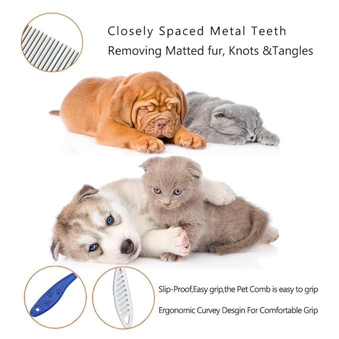 Sorxine Pet Comb for Dogs & Cats,Small Dog & Cat Grooming Comb 2 Combs,Pet Stainless Steel Teeth Cats Comb for Removing Matted Fur, Knots & Tangles,Shedding Comb,Blue