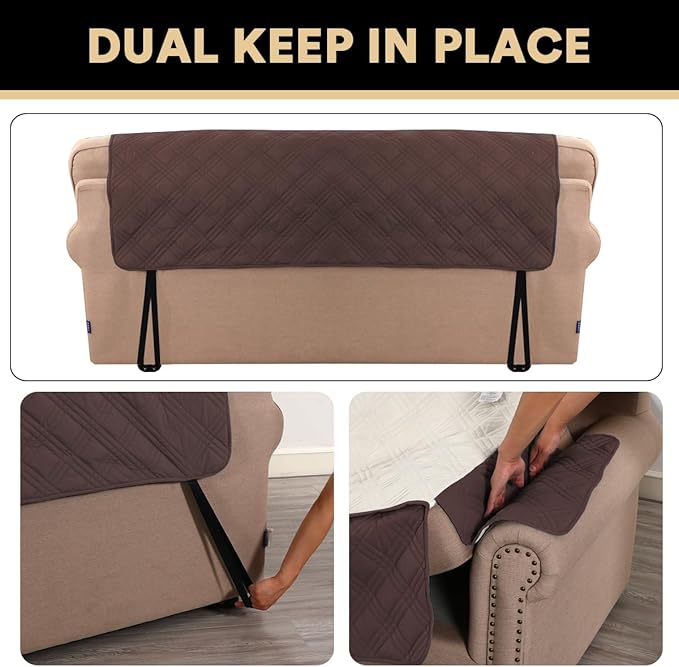 PrinceDeco 100% Waterproof Chair Sofa Slipcover for Living Room Water Resistant Couch Cover Furniture Protector Cover with Elastic Straps for Pets Kids Children Dog Cat(Chair 23", Brown)