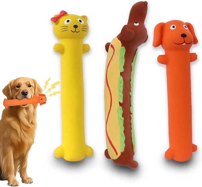 DDuoSnooth 3 Pcs Original Squeaky Latex Dog Toy for Small Medium Large Breeds, Rubber Bite Force Pet Toys for Cat Puppy Animal, Safe and Easy to Clean 9-11 inch