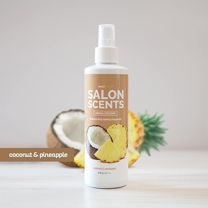 Bark2Basics Salon Scents Pet Grooming Cologne - 8 oz, Natural Professional Grade Perfume for Dogs and Cats, Spray, Long Lasting, Deodorizing, (Coconut and Pineapple)