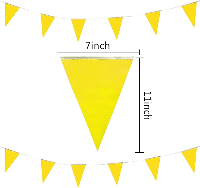 100 Feet Yellow Pennant Banners Flags String Hanging Triangle Bunting Flags,Party Decorations for Grand Opening,Kids Birthday,Carnival,60 PCS
