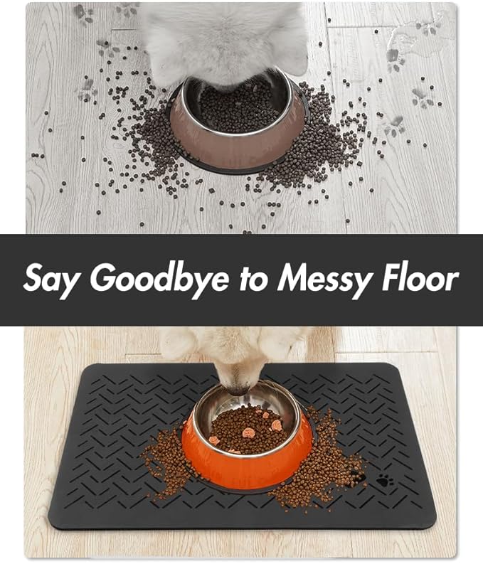 MontVoo-Absorbent Pet Feeding Mat-No Stains Quick Dry Dog Mat for Food and Water Bowl-Rubber Backing Dispenser Mat Accessories Supplies-Dog Bowl Messy Drinkers,(Dark Grey,12"x19")