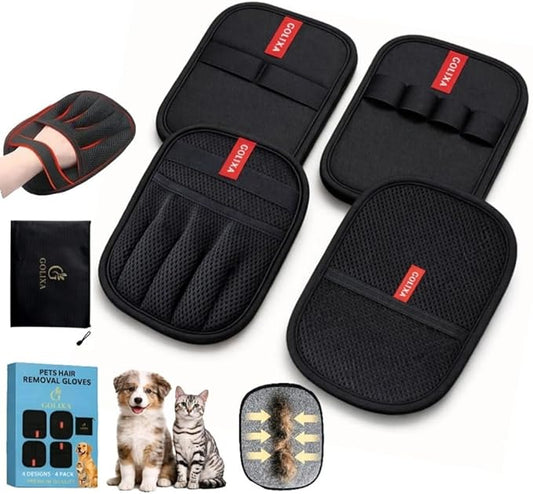 4+1 Pack Pet Hair Remover Glove for Cats and Dogs, 4 Designs Electrostatic Pet Hair Removal Gloves Brush for Pets Hair, Best Animal Reusable Cats & Dogs Grooming Gloves for Hair Removal