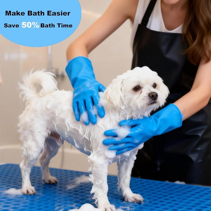 Metopets 4PCS Pet Bath Supplies for Dog and Cat, Dog Washing Glove & Dog Bath Brush, Adjustable Handle Dog Shampoo Brush for Short & Long Hair, Dog Bath Scrubber for Shower, Massage & Grooming