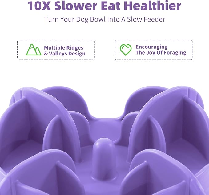 Jaoul Slow Feeder Dog Bowls Insert for Large Breed, 7 Inch Cuttable Slow Feeder Insert with 32 Octopus Suction Cups for Medium Large Size Dog Food Bowl (X-Large, Purple)