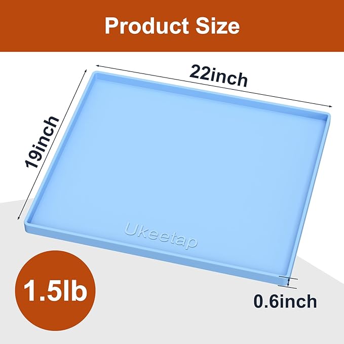 Extra Thick Silicone Mat Waterproof with Raised Edge 22" x 19", Under Sink Mat for Kitchen & Bathroom, Kitchen Cabinet Liner, Multi-Purpose for Storage & Protection, Blue
