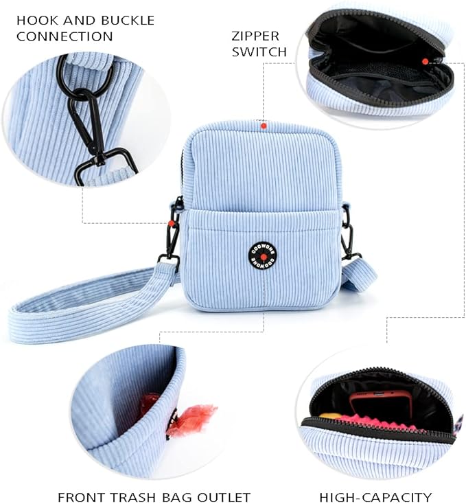 COOWONE Dog Treat Pouch, Velvet Dog Walking Fanny Pack with Built-in Poop Bag Dispenser | Large Capacity Pet Travel Training Bag for Treats, Kibbles, Pet Toys (Blue)