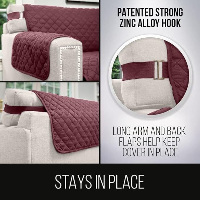 Sofa Shield Couch Loveseat Covers for Dogs, Reversible Furniture Protector with Strap, Stain and Tear Resistant Cushion Cover, 54 inch Seat, Machine Washable Slipcover Pets, Cats, Burgundy Tan