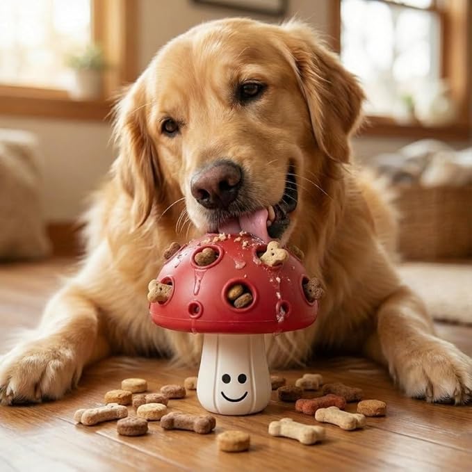 Eco Rubber Magic Shroom Puzzle Enrichment Toy - Red - Long Lasting Dog Treat Toys for Aggressive Chewers Strong Dog Toy for Dogs Durable Puppy Toys
