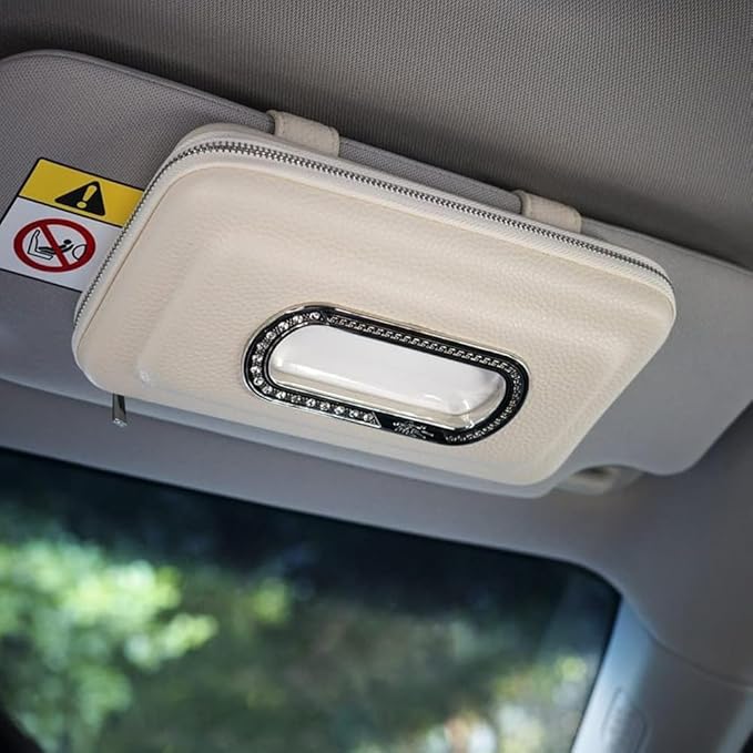 Car Tissue Holder, Visor Mask Holder, Sun Visor Napkin Holder, Car Mask Dispenser, Premium Leather Tissue Holder for Car SUV Truck (Beige)