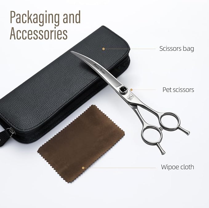 Dog Grooming Scissors: 7 inch Pet Curved Shears Made Of Japanese 9CR Advanced Stainless Steel Professional Grooming Scissors for Dogs Cats and Other Pets