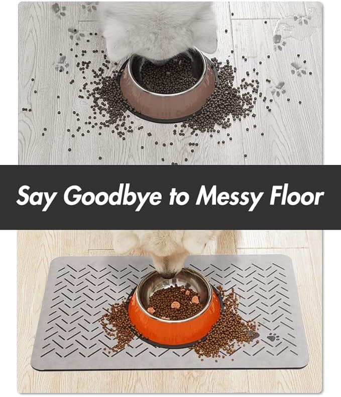 MontVoo-Absorbent Pet Feeding Mat-No Stains Quick Dry Dog Mat for Food and Water Bowl-Rubber Backing Dispenser Mat Accessories Supplies-Dog Bowl Messy Drinkers,(Light Grey,17"x28")