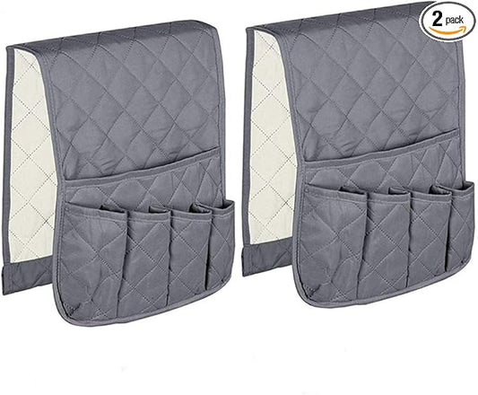 2 Pack Non-Slip Couch Sofa Chair Armrest Organizer 5 Pockets Armchair Caddy Smart Phone, Book, Magazines, Ipad, TV Remote Control Holder (Gray)