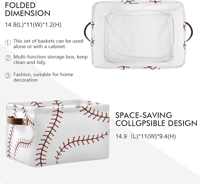 AUUXVA Baseball Storage Basket, Sports Theme Softball Large Storage Bins Box with Handles, Easter Gift Baskets Ideal for Baby Kids, Room Nursery Decor, Organizing Clothes, Toys, Books, Collapsible