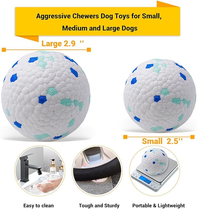 Durable E-TPU Dog Balls, 2 PCS, Indestructible Bouncy Floating Balls for Medium & Large Dogs, Training Toys for Aggressive Chewers, Water Play, Outdoor Fun