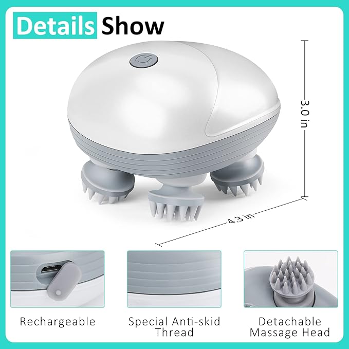 Electric Pet Massager for Dogs and Cats, Cordless Handheld Tool with 4 Massage Heads and 96 Massage Nodes, Back Scratcher for Relieving Tension, Tight Muscles, and Stiffness