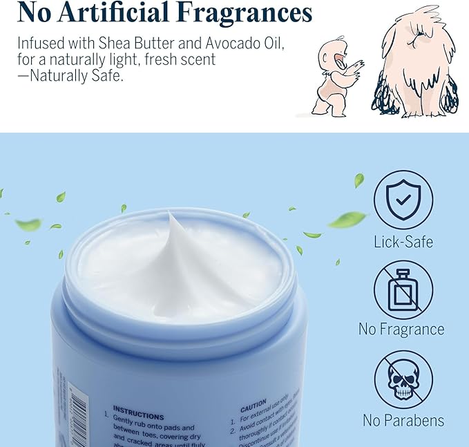 Flydog Lick-Safe Dog Paw & Nose Balm - All-Natural Wax Beans Fragrance-Free Dog Paw Cream with Avocado Oil, Not Greasy Pet Moisturizer & Soother for Dry, Cracked Snout & Pads(50ml)