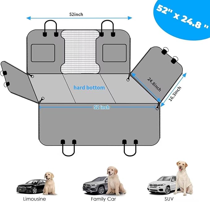 URPOWER Back Seat Extender for Dogs - Large Hard Bottom Dog Car Seat Cover Holds 550lbs, Waterproof Comfortable Dog Hammock Pet Bed with High-Density Foam Non-Slip Backseat Protector for Cars, SUVs