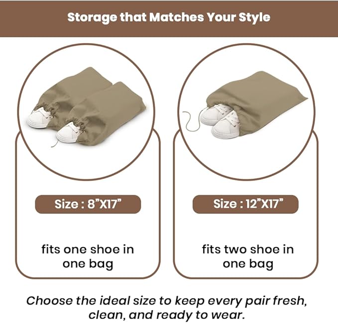 LFH Cotton Rich Shoe Storage Bags with Drawstring, Dustproof Breathable Reusable Organizer, Perfect For Travel, Dorm, Hotel, College, Gym, Easy to Carry, Machine Washable 8"x17" (Pack of 2) - Chambray