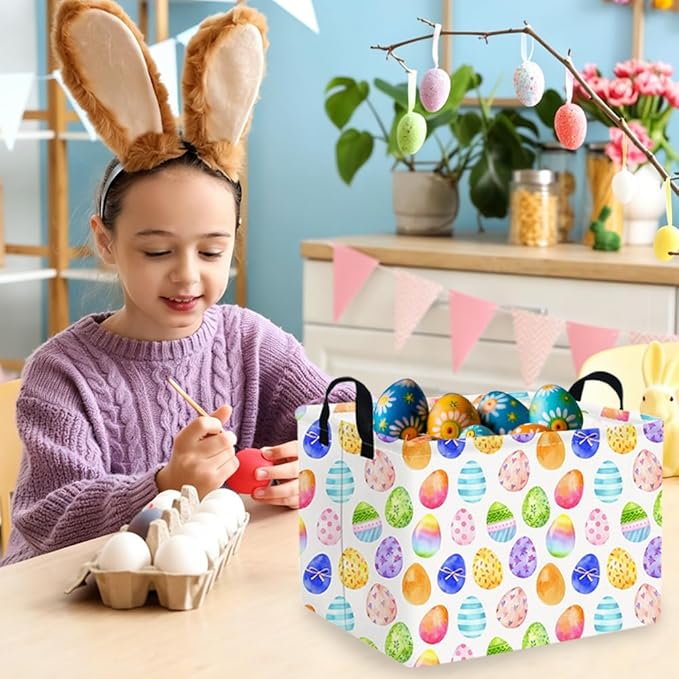 FXOCSHE Rectangular Cute Easter basket,Easter basket empty,Storage Basket for baby Bedroom,Toy Gift Organizerm,Kids Storage Bin,Gift baskets,Easters Home Decor(Blue Easters egg)